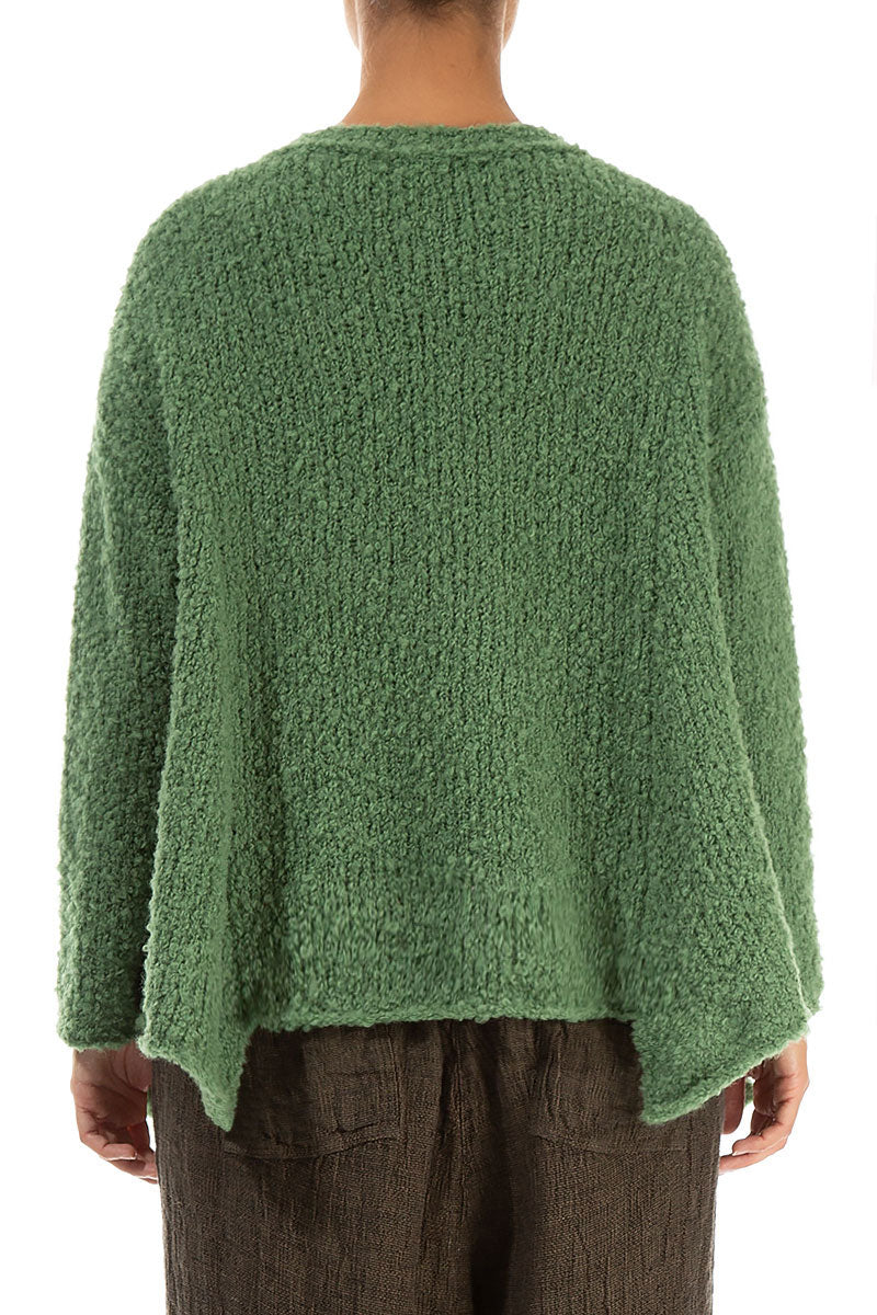 Asymmetric Buttoned Sage Green Alpaca Wool Cardigan 2