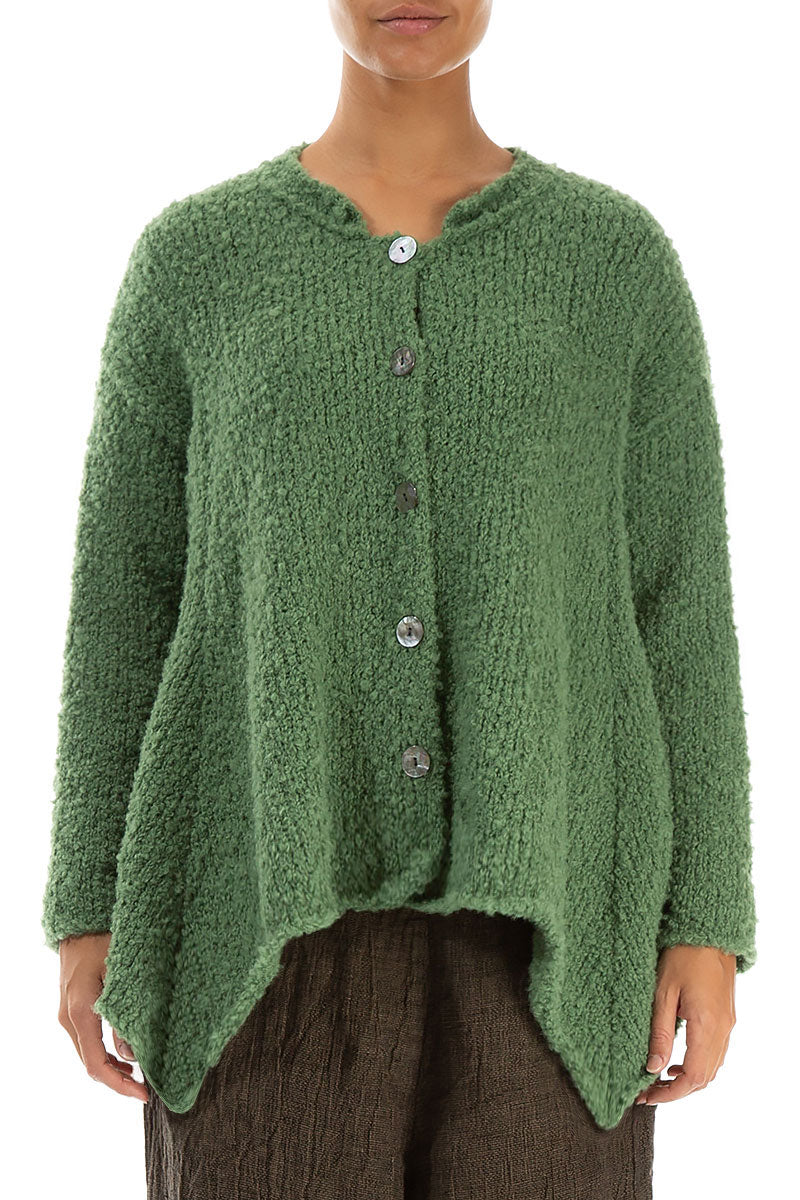 Asymmetric Buttoned Sage Green Alpaca Wool Cardigan 1