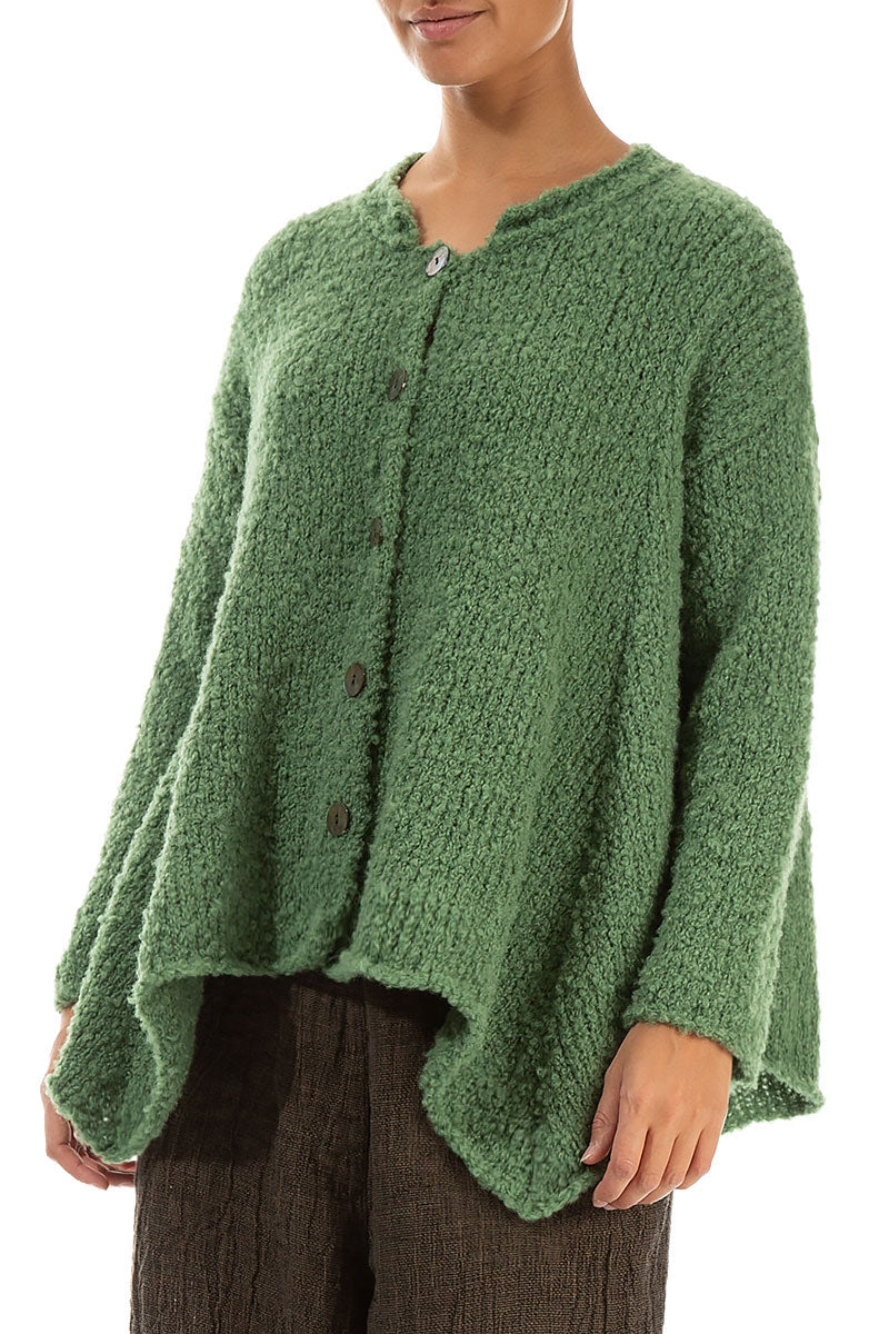 Asymmetric Buttoned Sage Green Alpaca Wool Cardigan 3