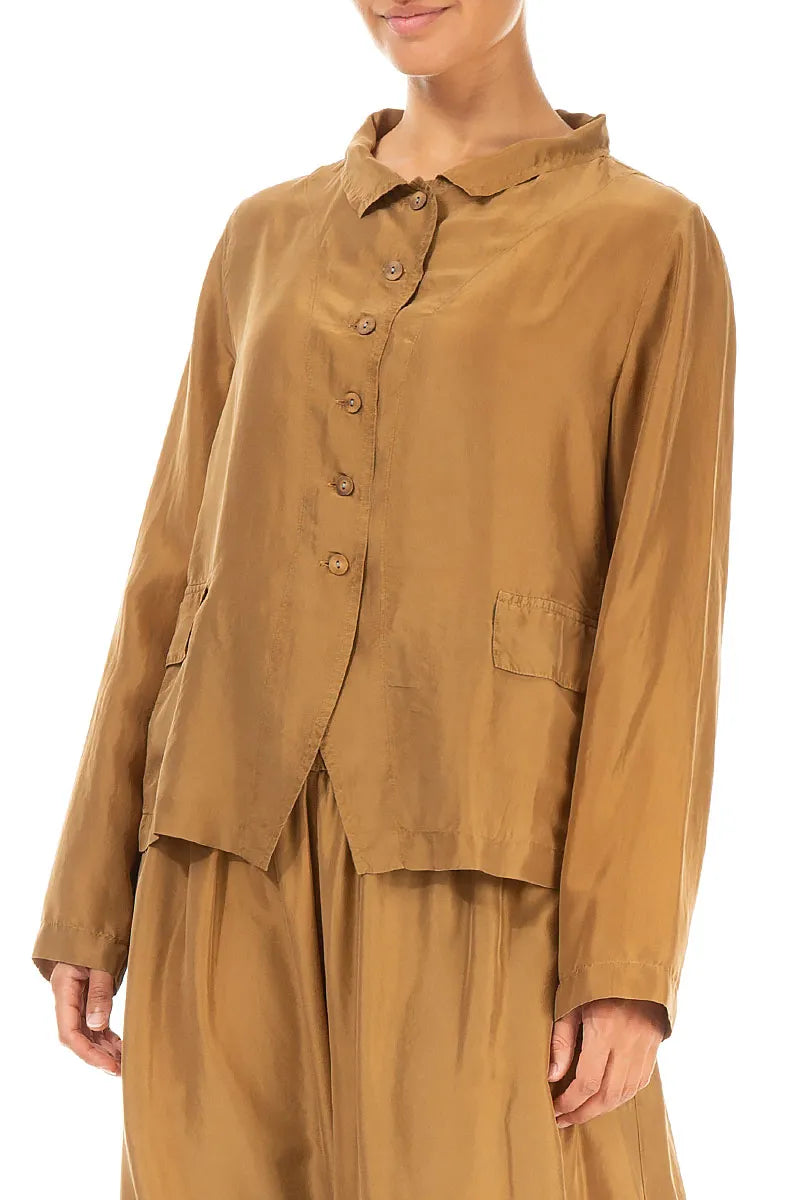 Buttoned Aged Copper Pure Silk Jacket 3