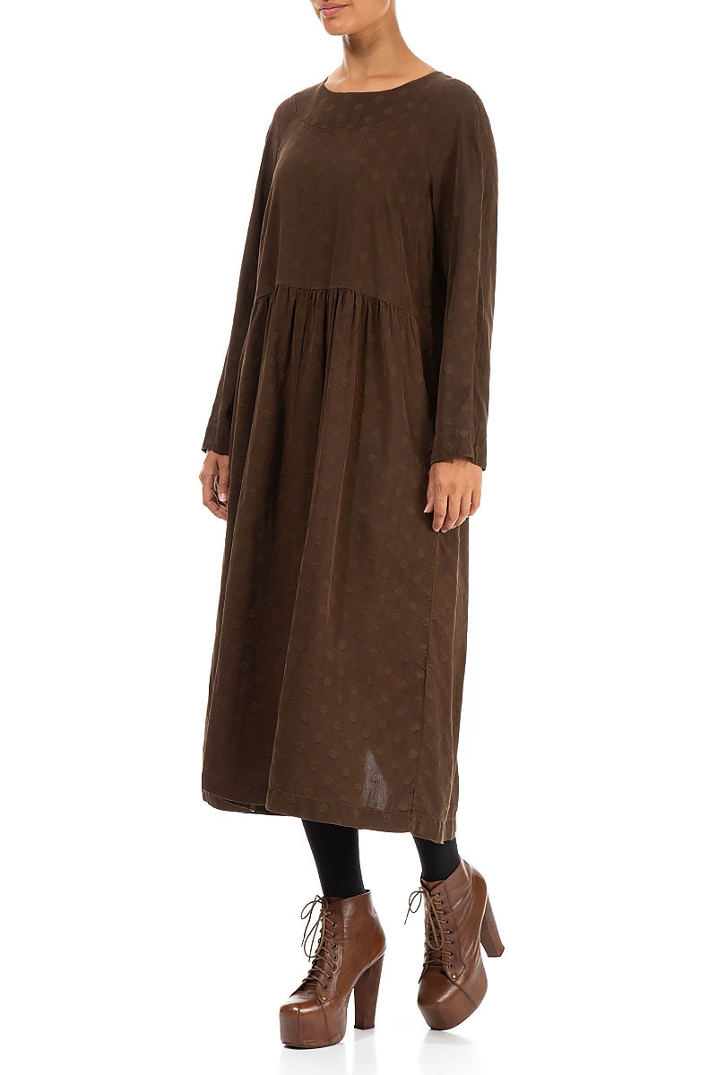 Buttoned Back Dotty Black Olive Silk Dress 3