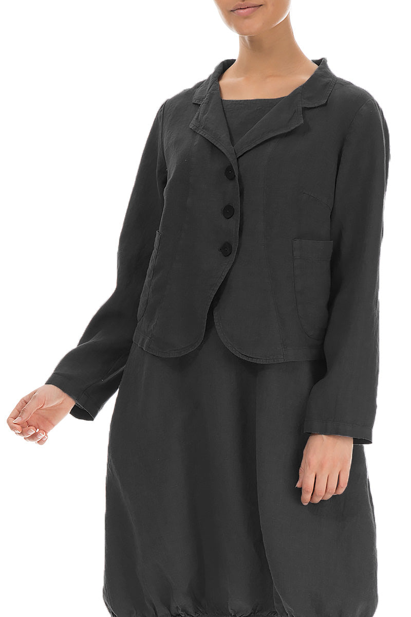 Buttoned Black Linen Jacket 3