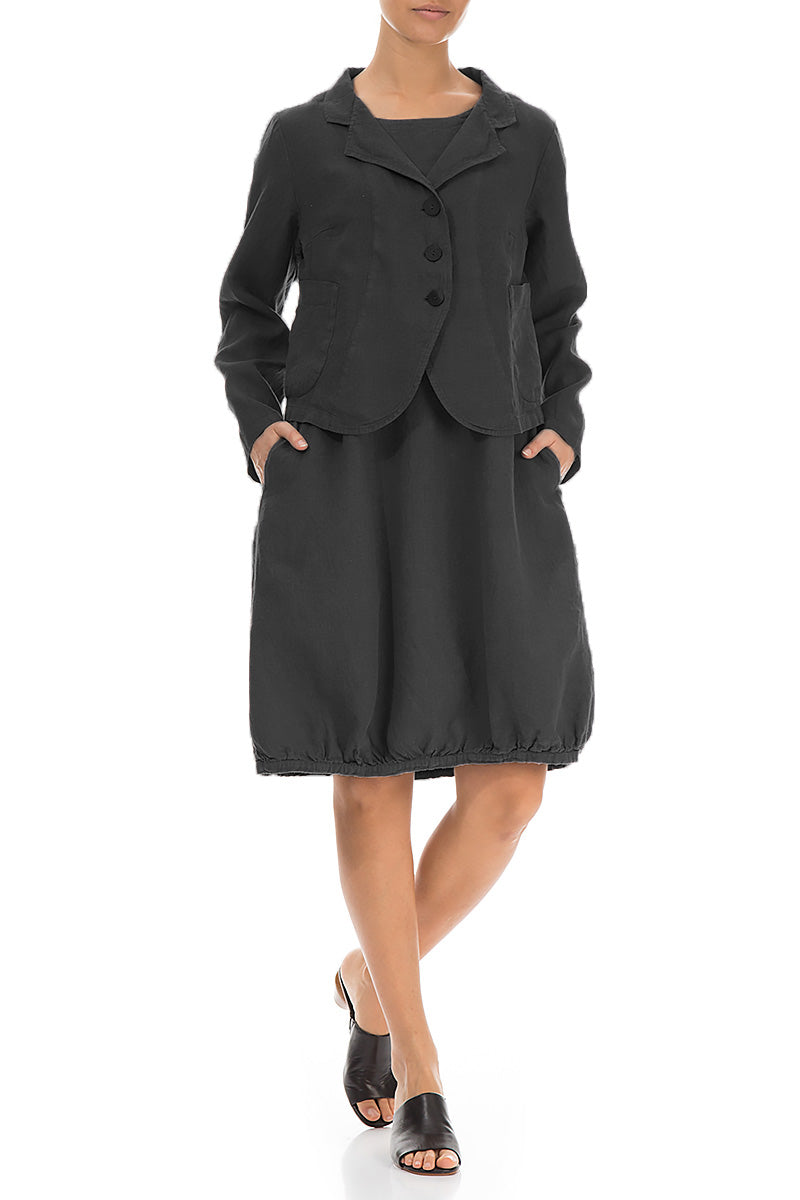 Buttoned Black Linen Jacket 4