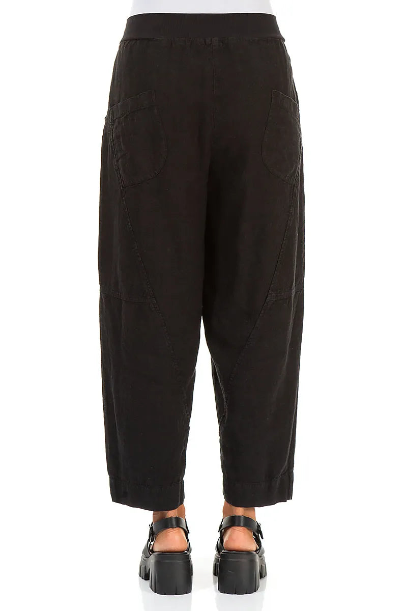 Pantalon en lin noir boutonné