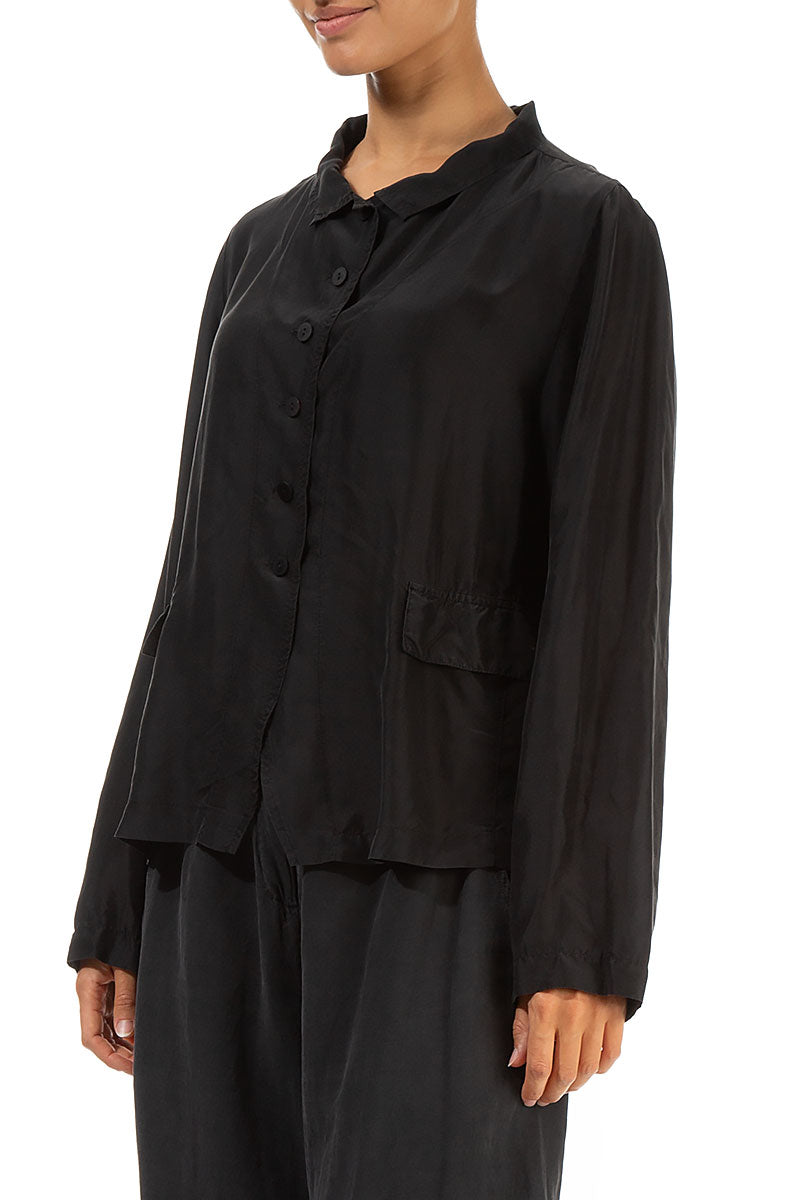 Buttoned Black Pure Silk Jacket 3