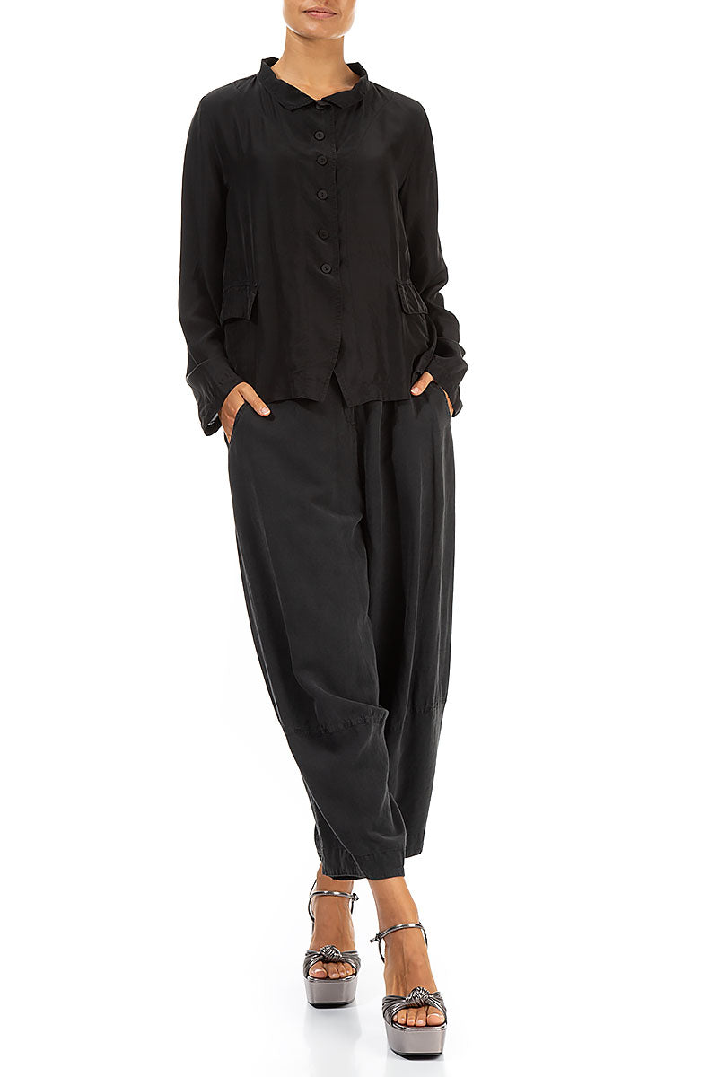 Buttoned Black Pure Silk Jacket 4