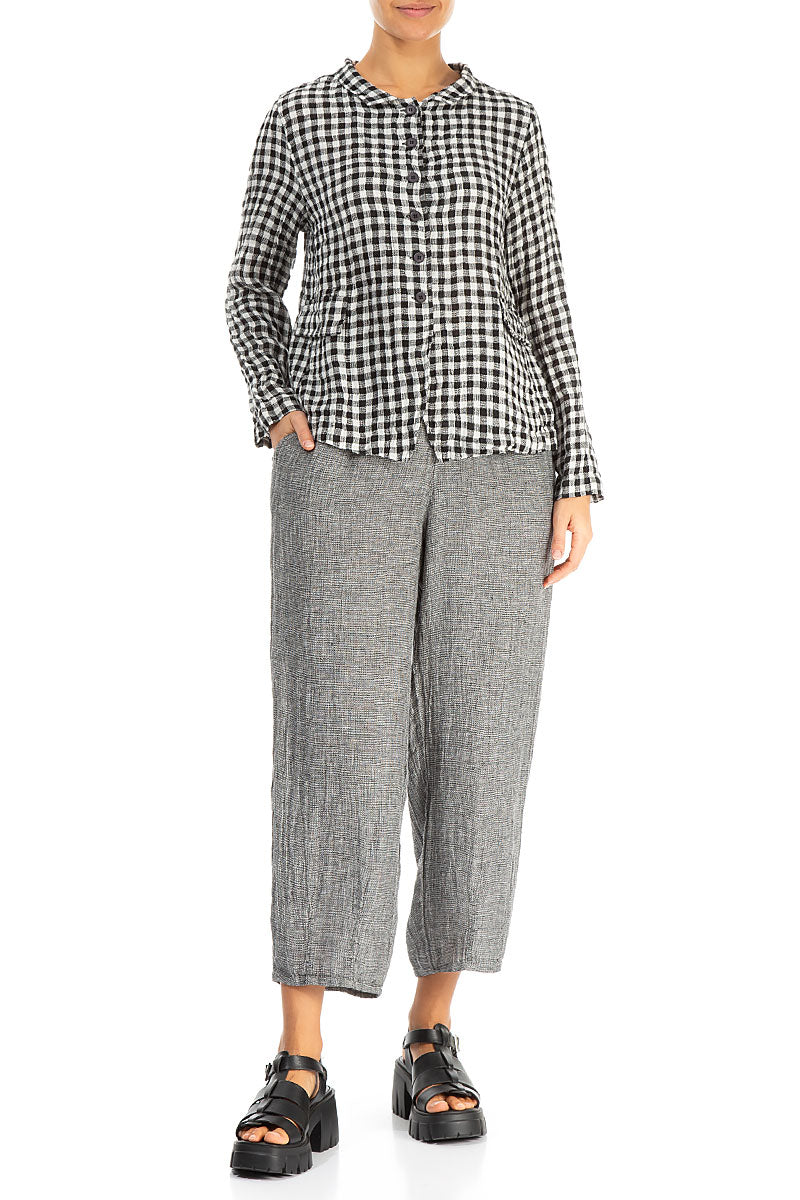 Buttoned Black & White Check Linen Jacket 4