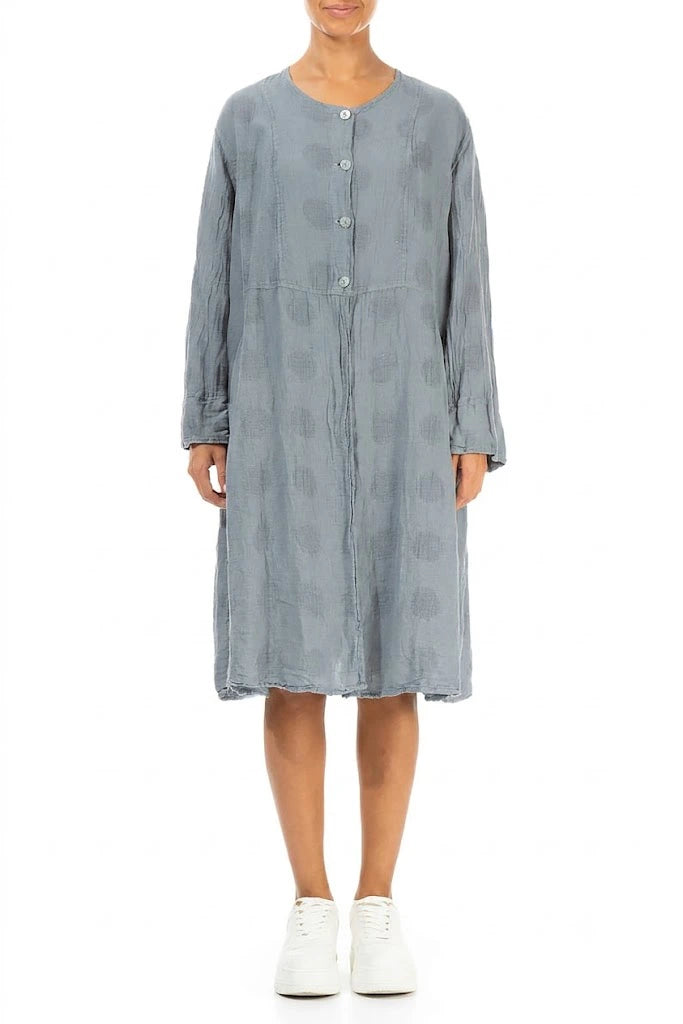 Buttoned Bubble Pattern Sky Grey Linen Jacket 1