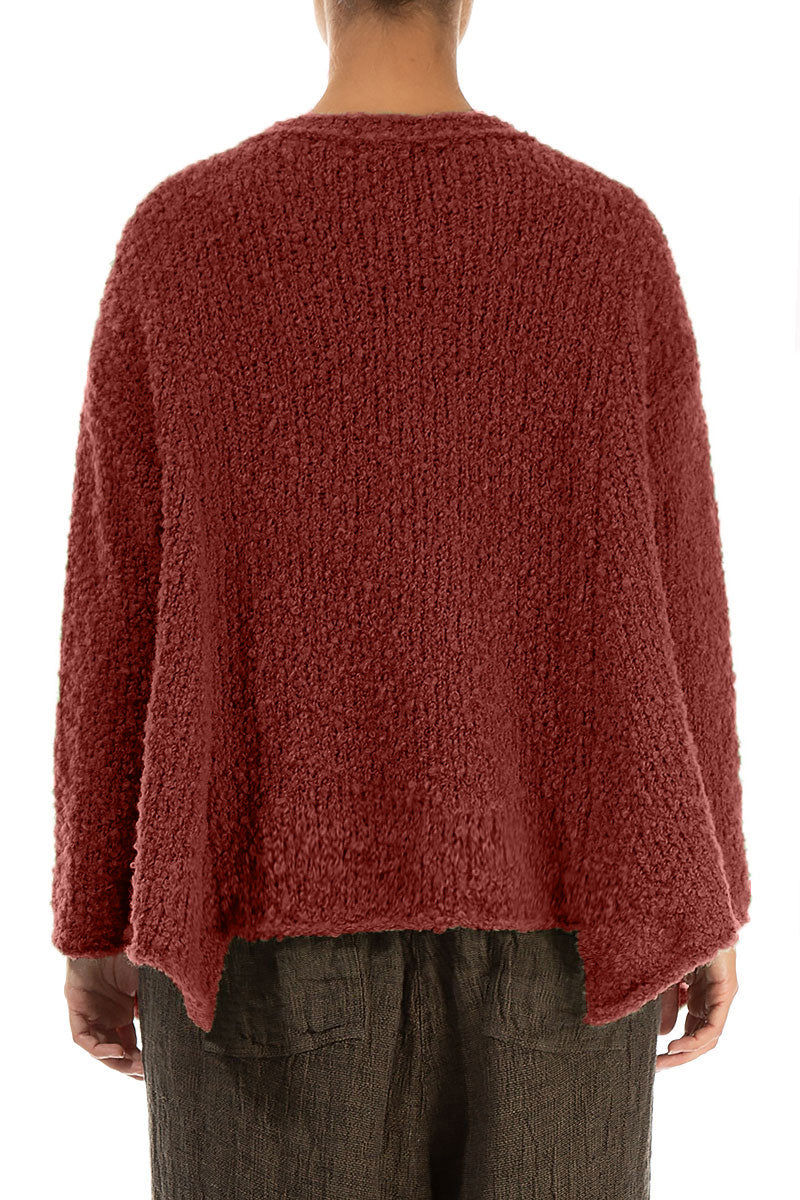 Asymmetric Buttoned Burnt Brick Alpaca Wool Cardigan 2