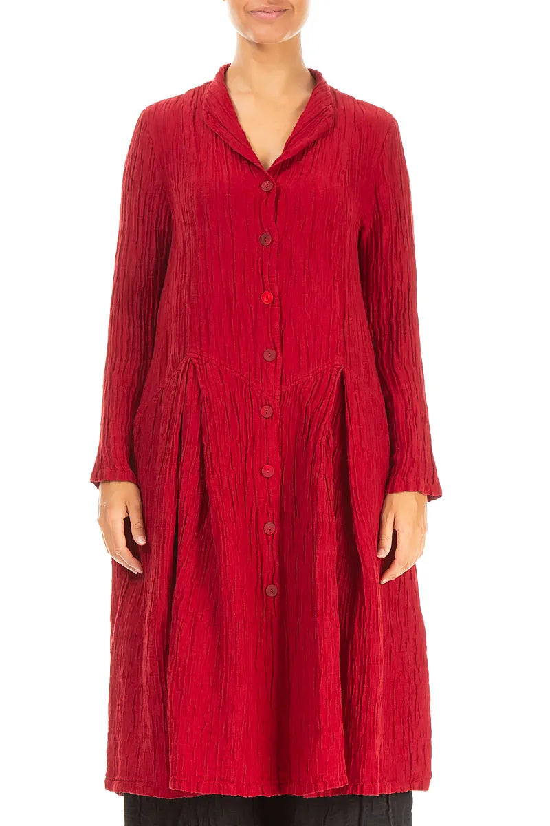 Buttoned Crinkled Cherry Red Silk Jacket 1