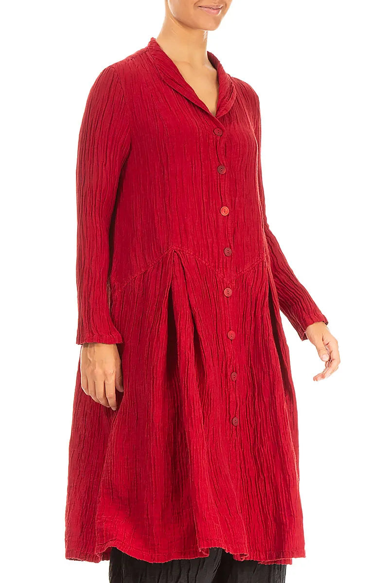 Buttoned Crinkled Cherry Red Silk Jacket 3