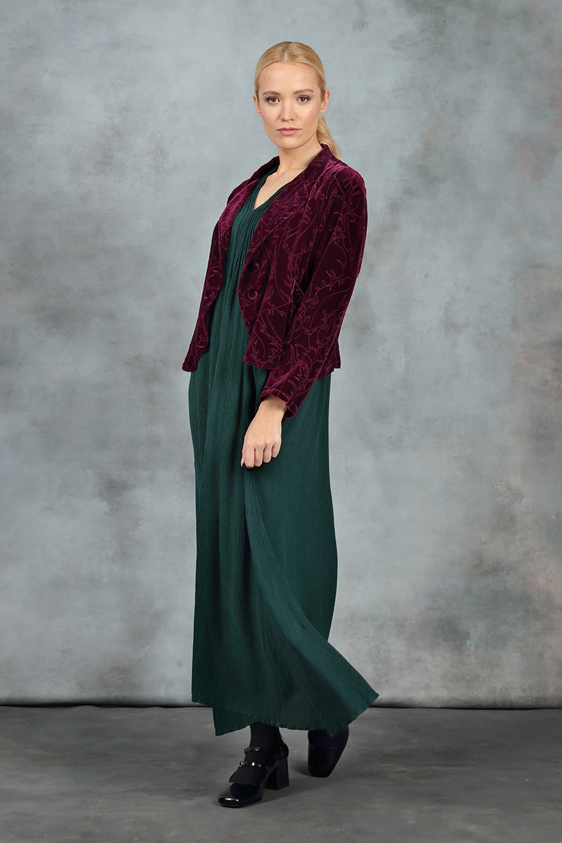Buttoned Devoré Feather Magenta Silk Velvet Jacket 6