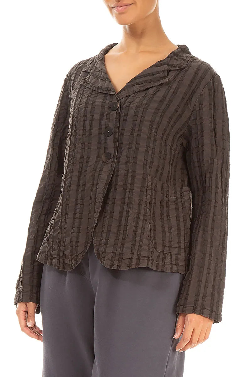 Buttoned Forest Brown Checkered Linen Cotton Jacket