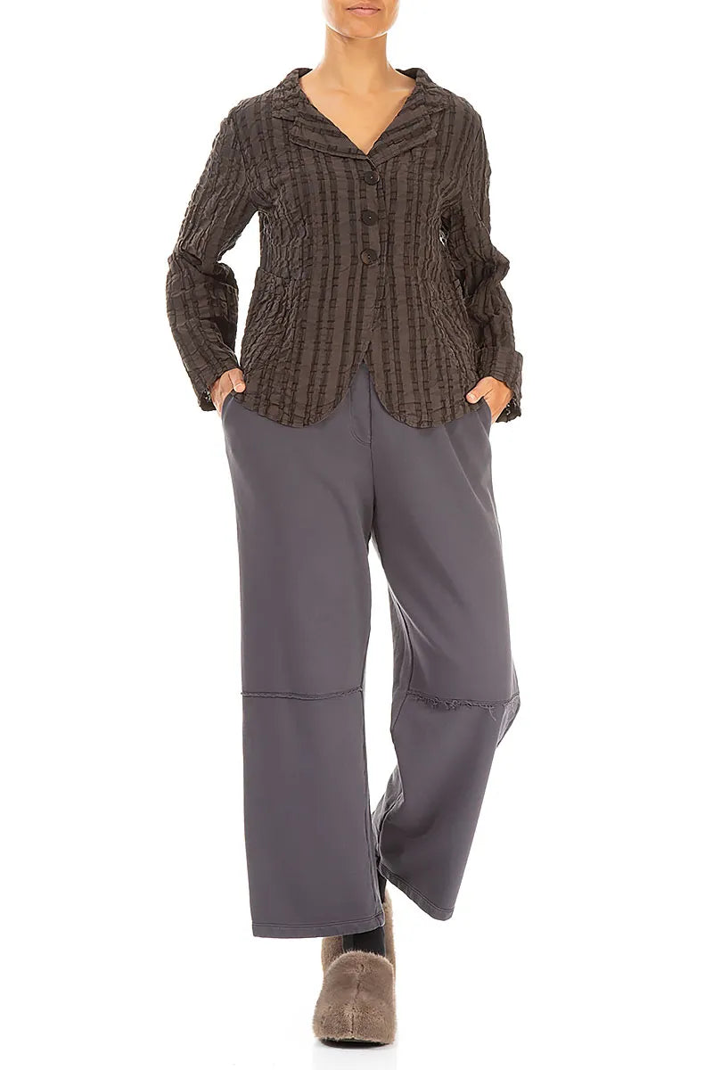 Buttoned Forest Brown Checkered Linen Cotton Jacket
