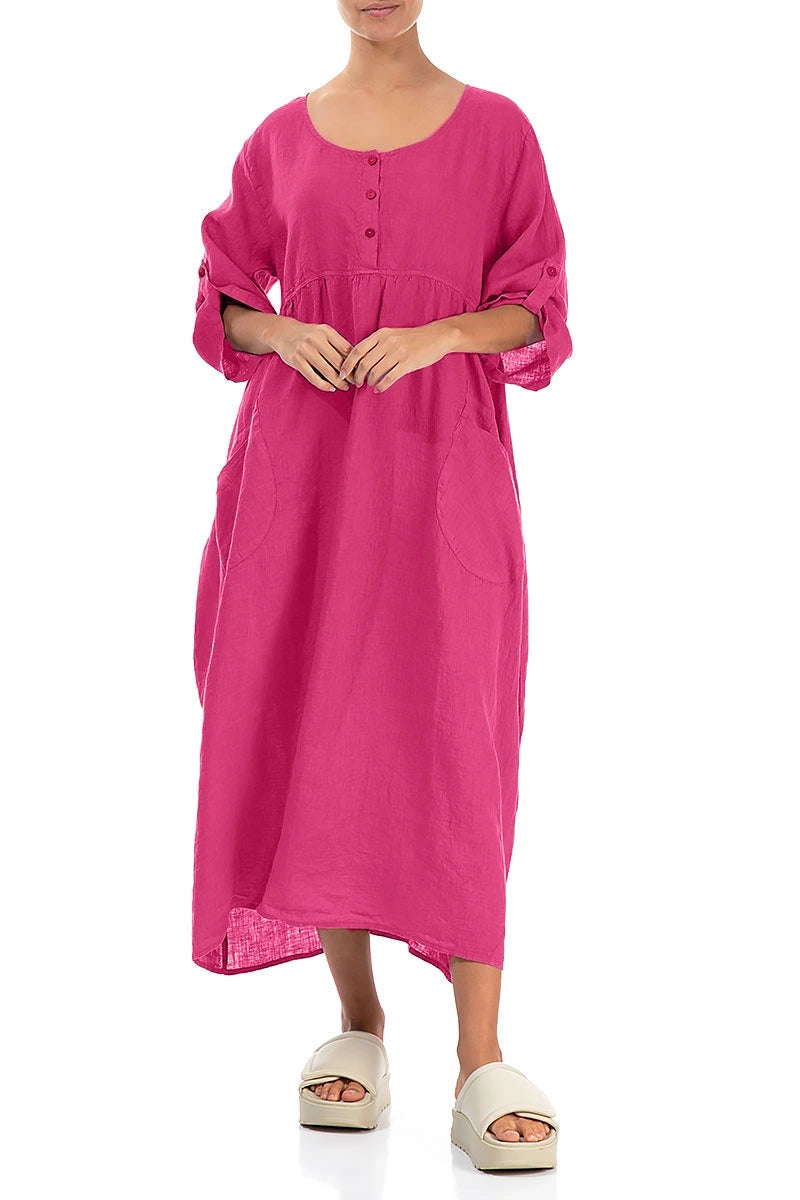 Buttoned Fuchsia Linen Dress