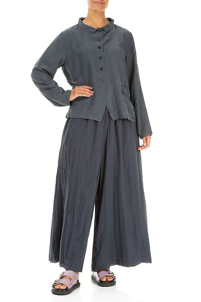 Graphitfarbene, geknöpfte Jacke aus reiner Seide