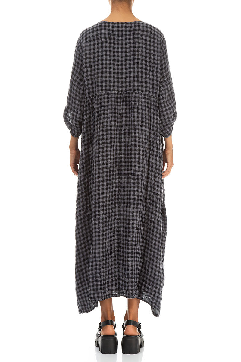 Buttoned Grey Check Linen Dress 2