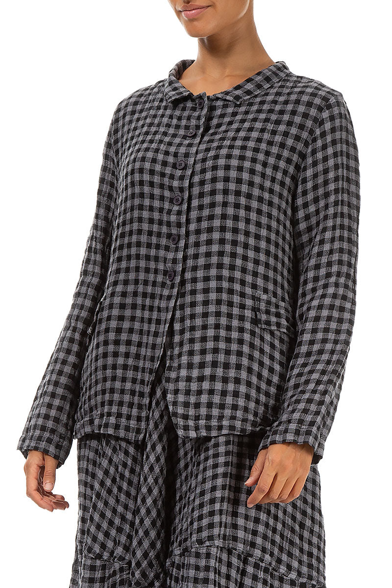 Buttoned Grey Check Linen Jacket 3