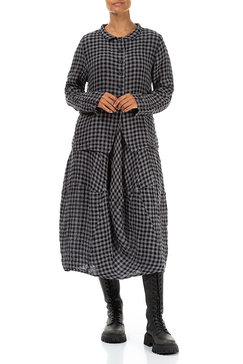 Buttoned Grey Check Linen Jacket 4