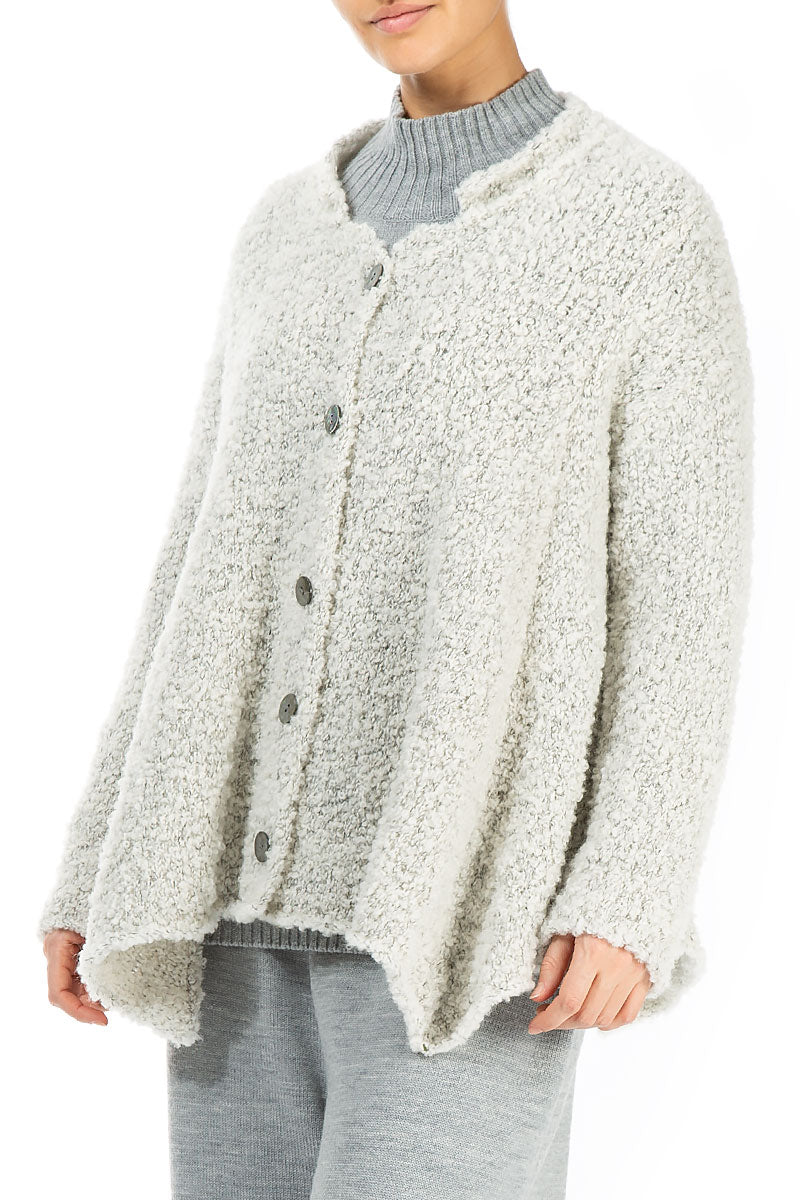 Asymmetric Buttoned Mélange Pearl Alpaca Wool Cardigan 4