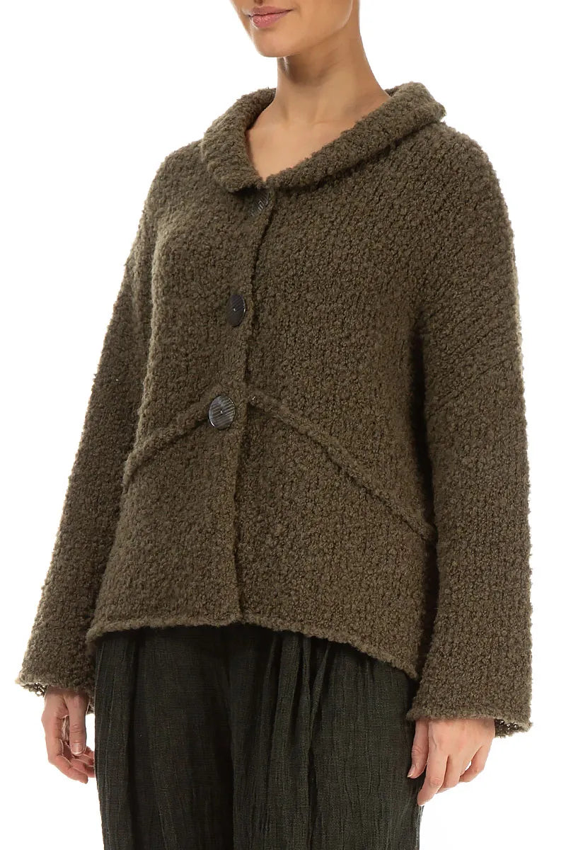 Buttoned Moss Brown Alpaca Wool Cardigan 3