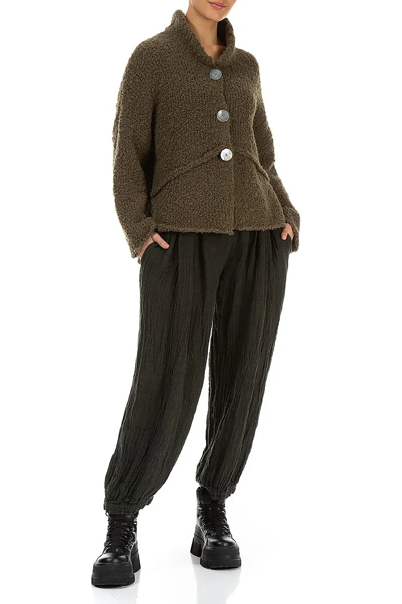 Buttoned Moss Brown Alpaca Wool Cardigan 4