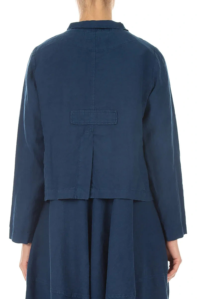 Buttoned Navy Linen Jacket