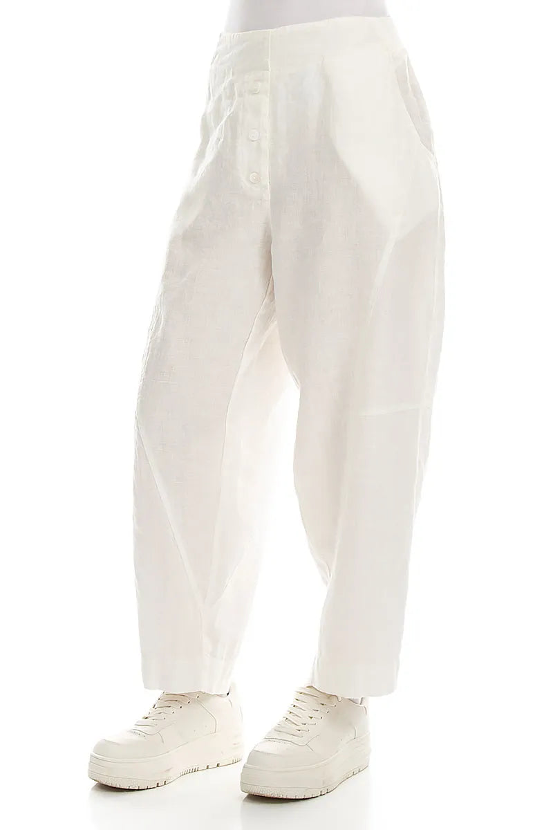 Buttoned Off White Linen Trousers 3