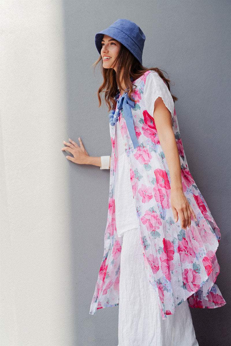 Buttoned Peony Blossom Cotton Tunic Vest 6