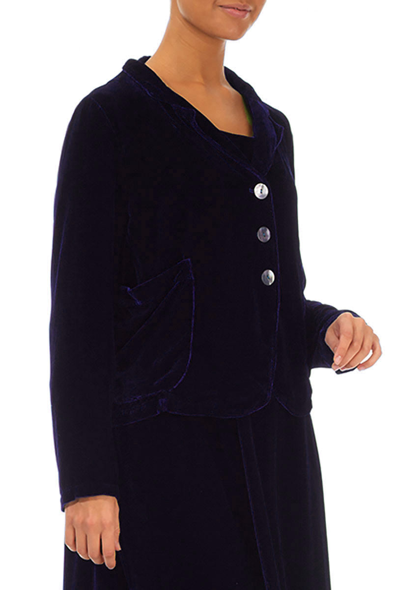 Veste boutonnée en velours de soie violet royal