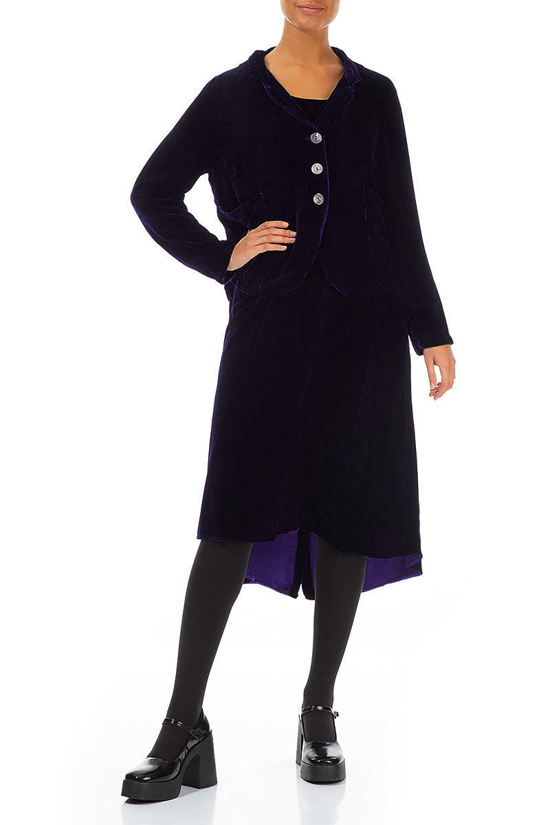 Veste boutonnée en velours de soie violet royal