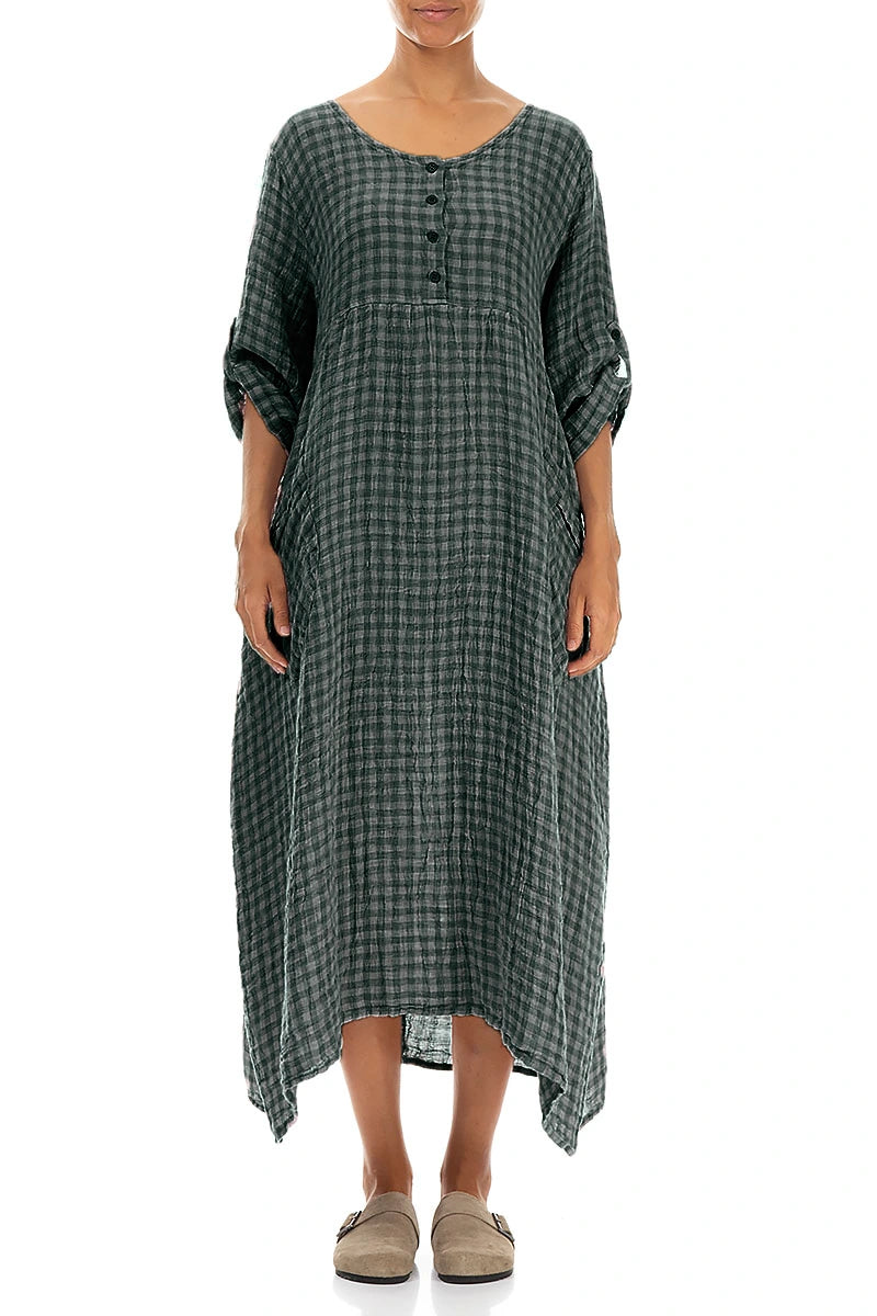 grey check linen dress Grizas Check Linen Coat Dress Grey/White Check