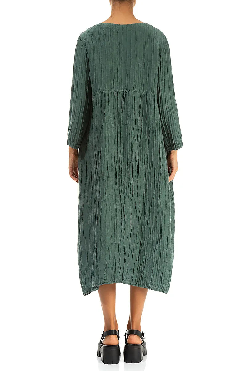 Buttoned Sage Crinkled Silk Linen Dress 3