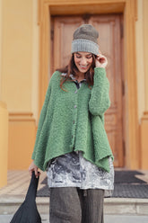 Asymmetric Buttoned Sage Green Alpaca Wool Cardigan 6