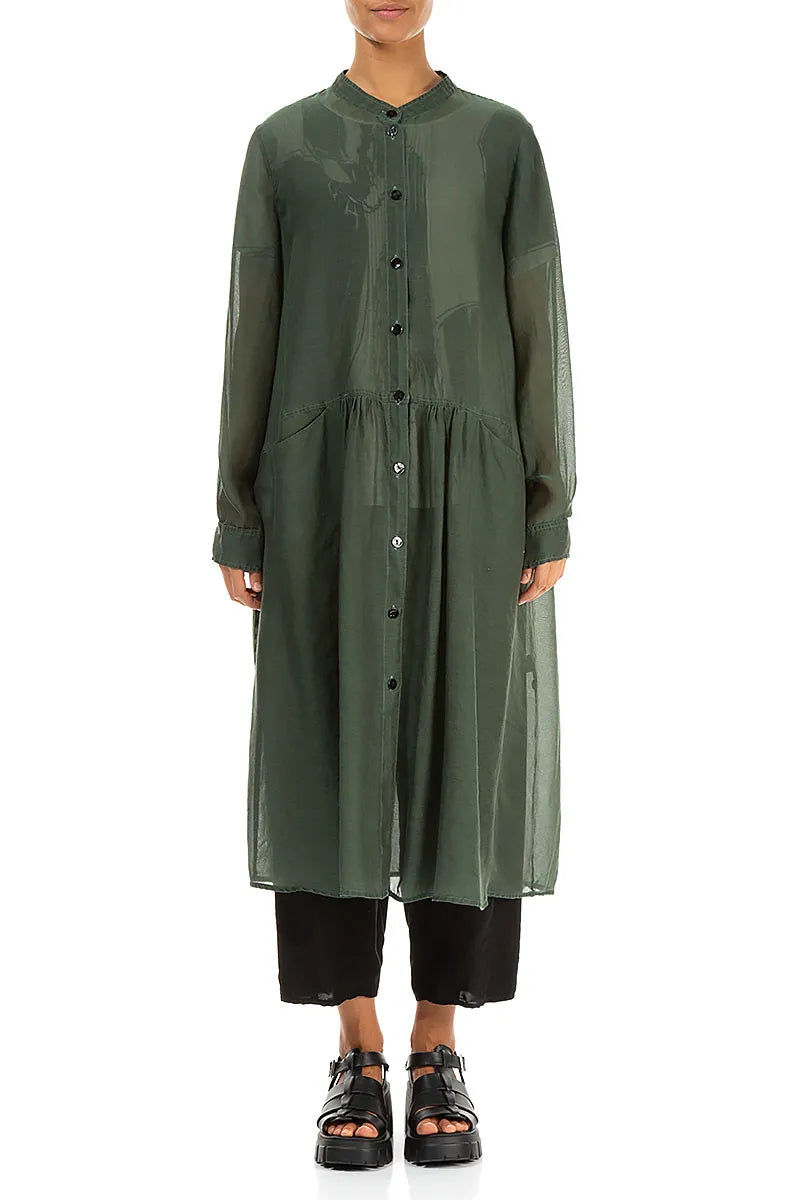 Buttoned Sage Silk Cotton Jacket