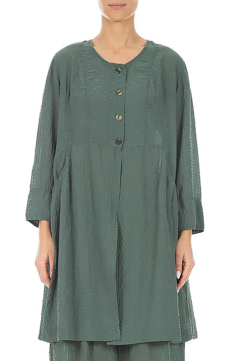 Veste en soie texturée sauge boutonnée