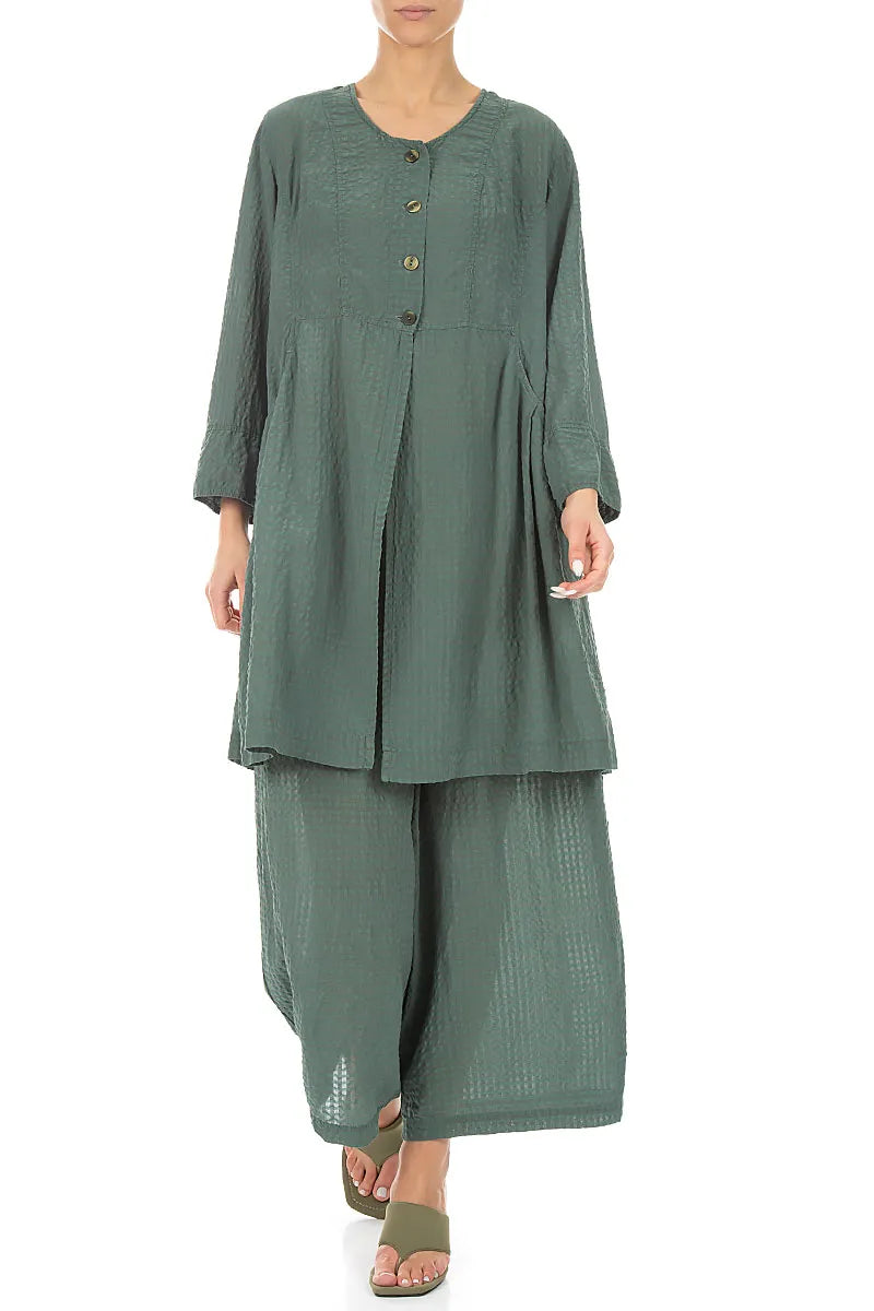 Veste en soie texturée sauge boutonnée