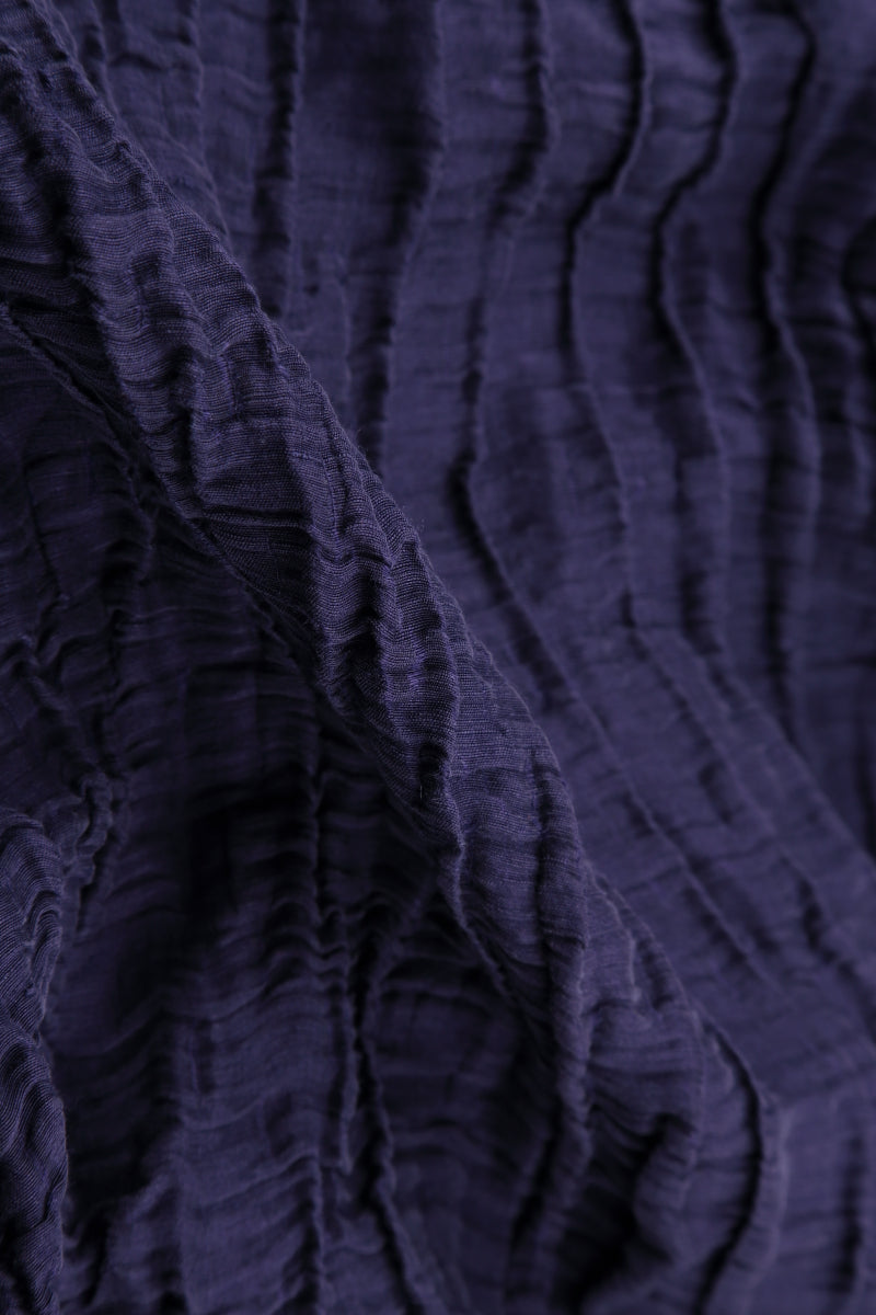 Buttoned Sides Crinkled Royal Purple Silk Linen Tunic 5