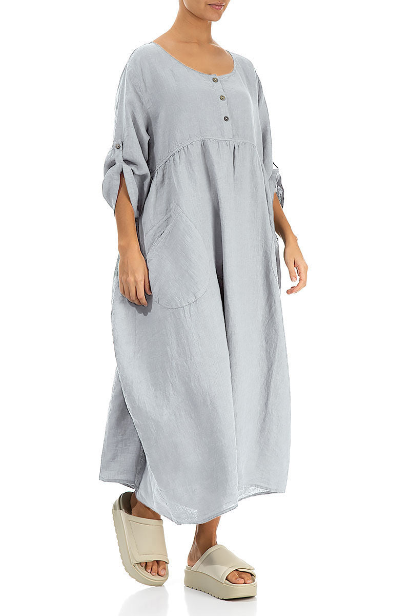 Buttoned Silver Grey Linen Dress 3