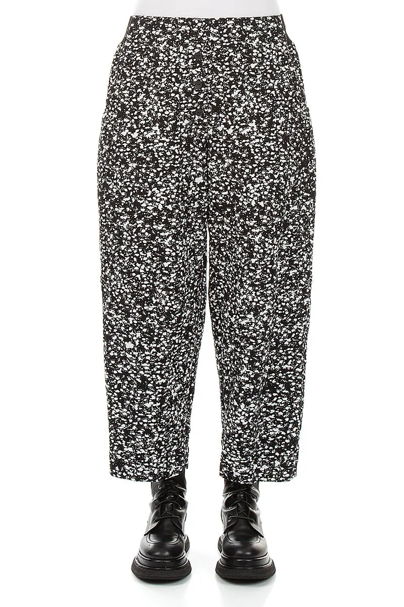 Pantalon boutonné en coton moucheté noir et blanc