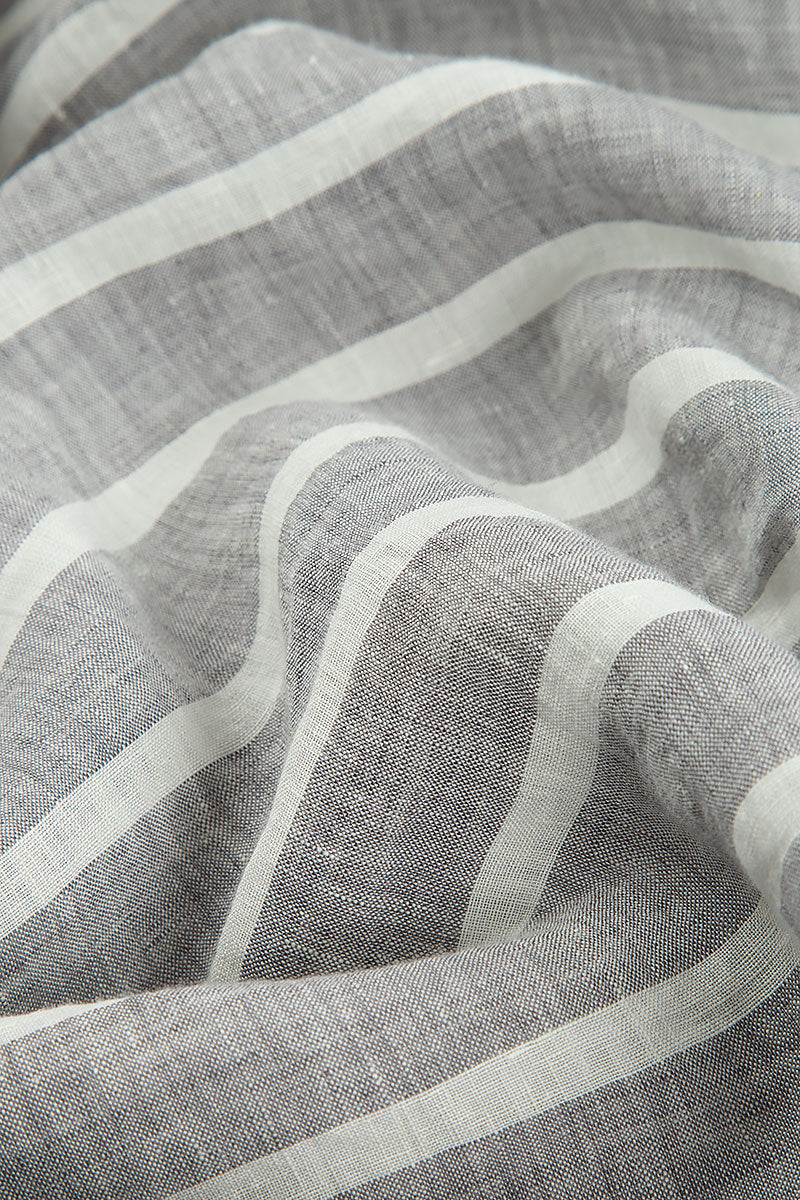 Buttoned Stripy Grey Linen Jacket 5