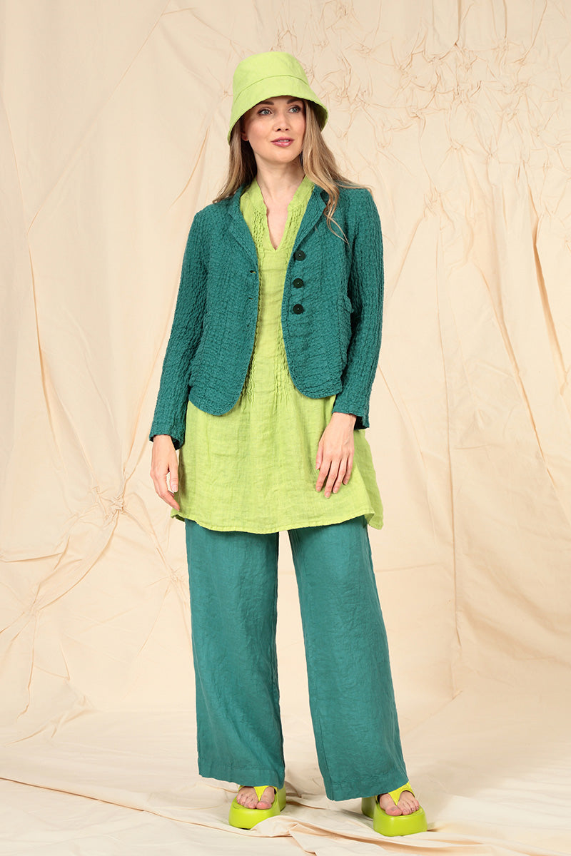 Buttoned Textured Turquoise Linen Jacket 7