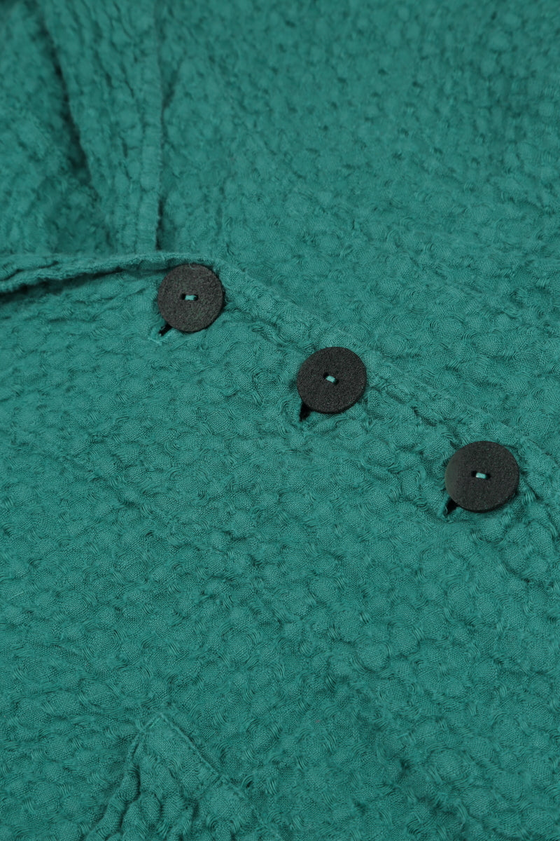 Buttoned Textured Turquoise Linen Jacket 5