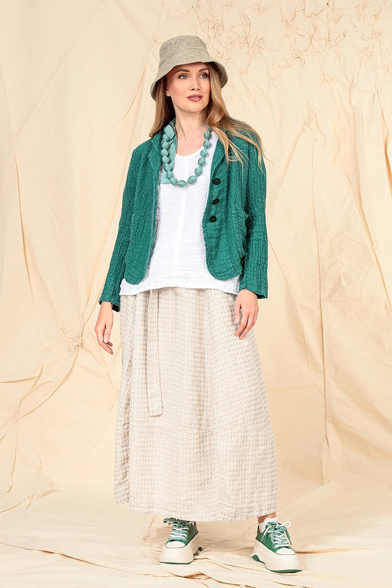 Buttoned Textured Turquoise Linen Jacket 6