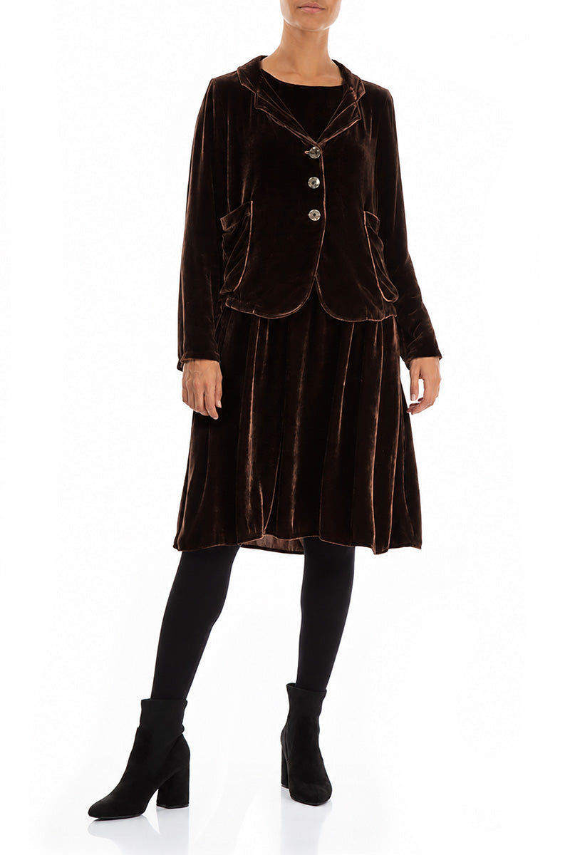 Buttoned Truffle Brown Silk Velvet Jacket