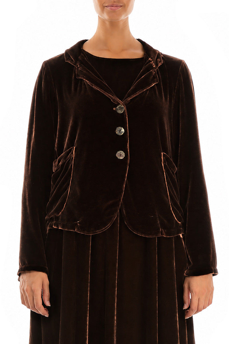 Buttoned Truffle Brown Silk Velvet Jacket