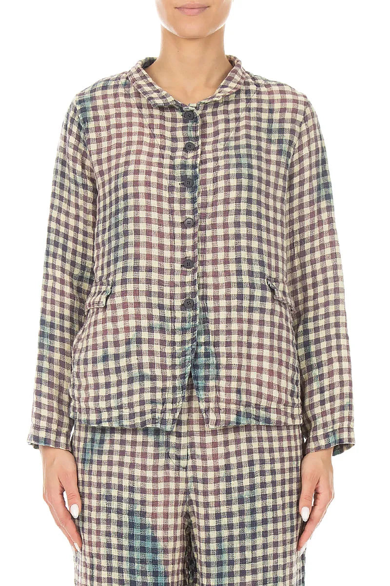 Buttoned Vintage Check Linen Jacket 1