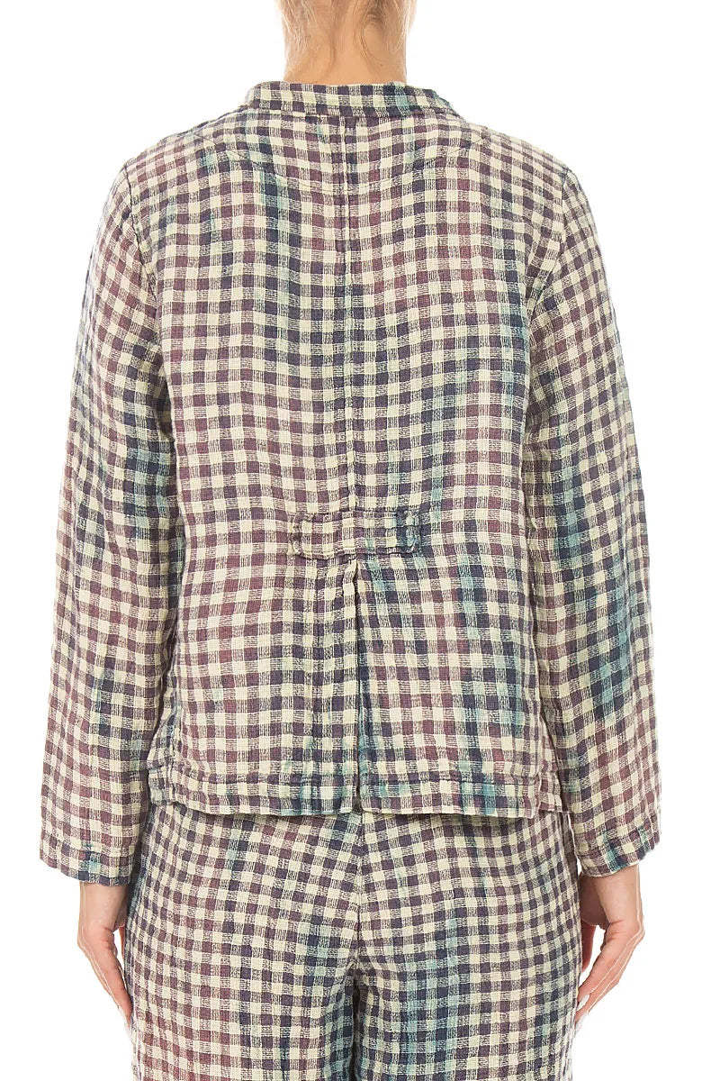 Buttoned Vintage Check Linen Jacket 2