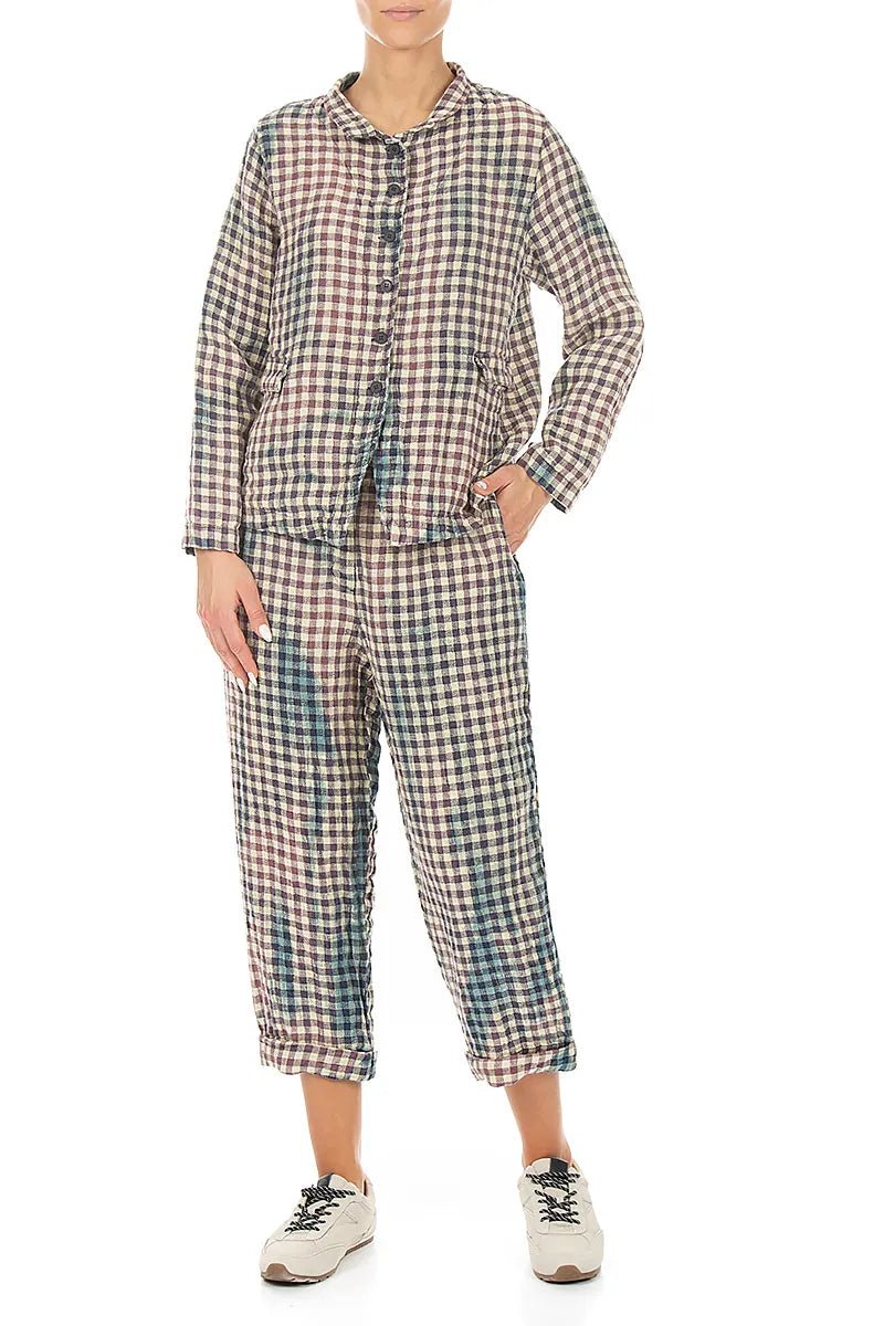 Buttoned Vintage Check Linen Jacket 3