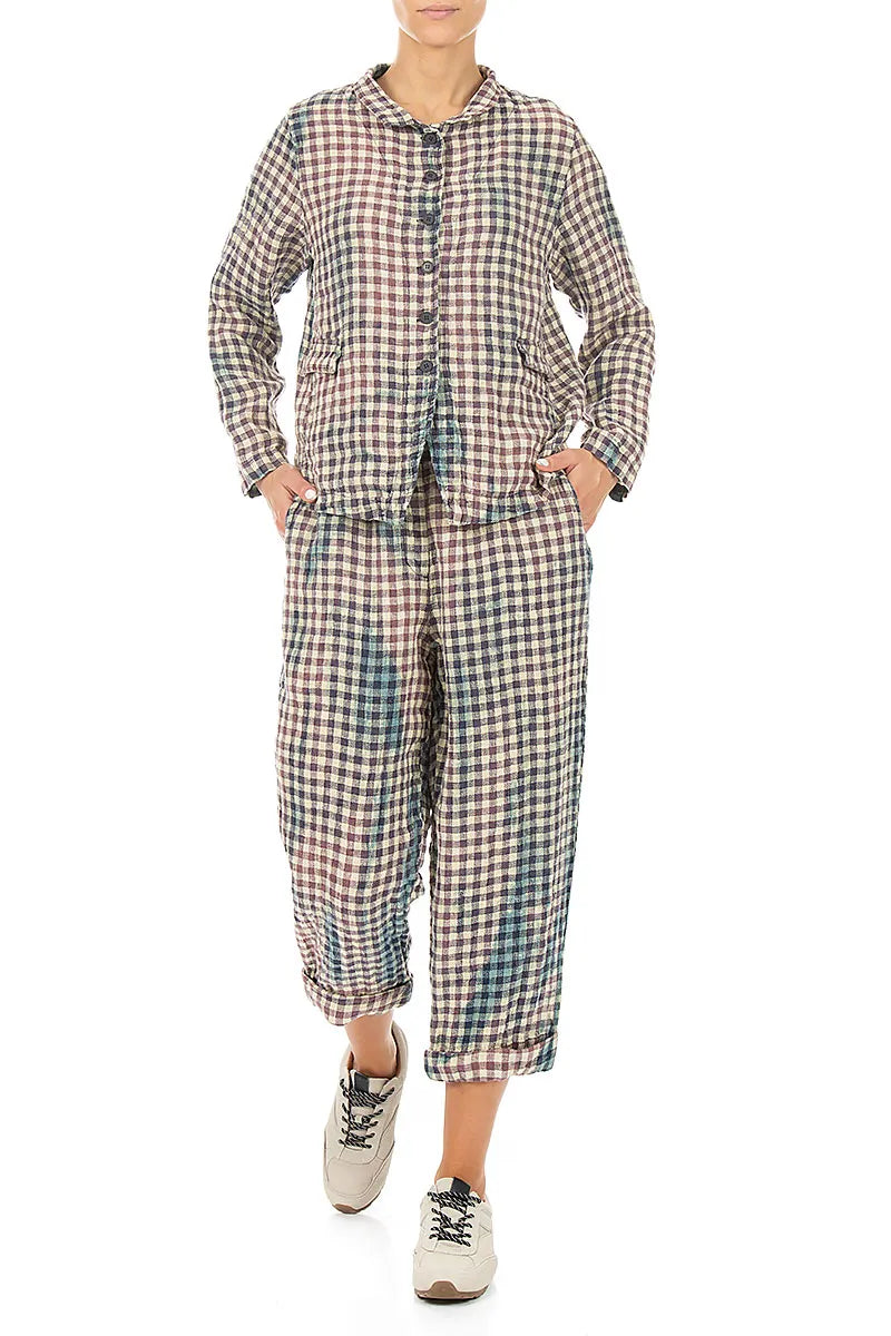 Buttoned Vintage Check Linen Jacket 4